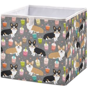 visesunny rectangular shelf basket corgi bubble tea clothing storage bins closet bin with handles foldable rectangle storage baskets fabric containers boxes for clothes,books,toys,shelves,gifts