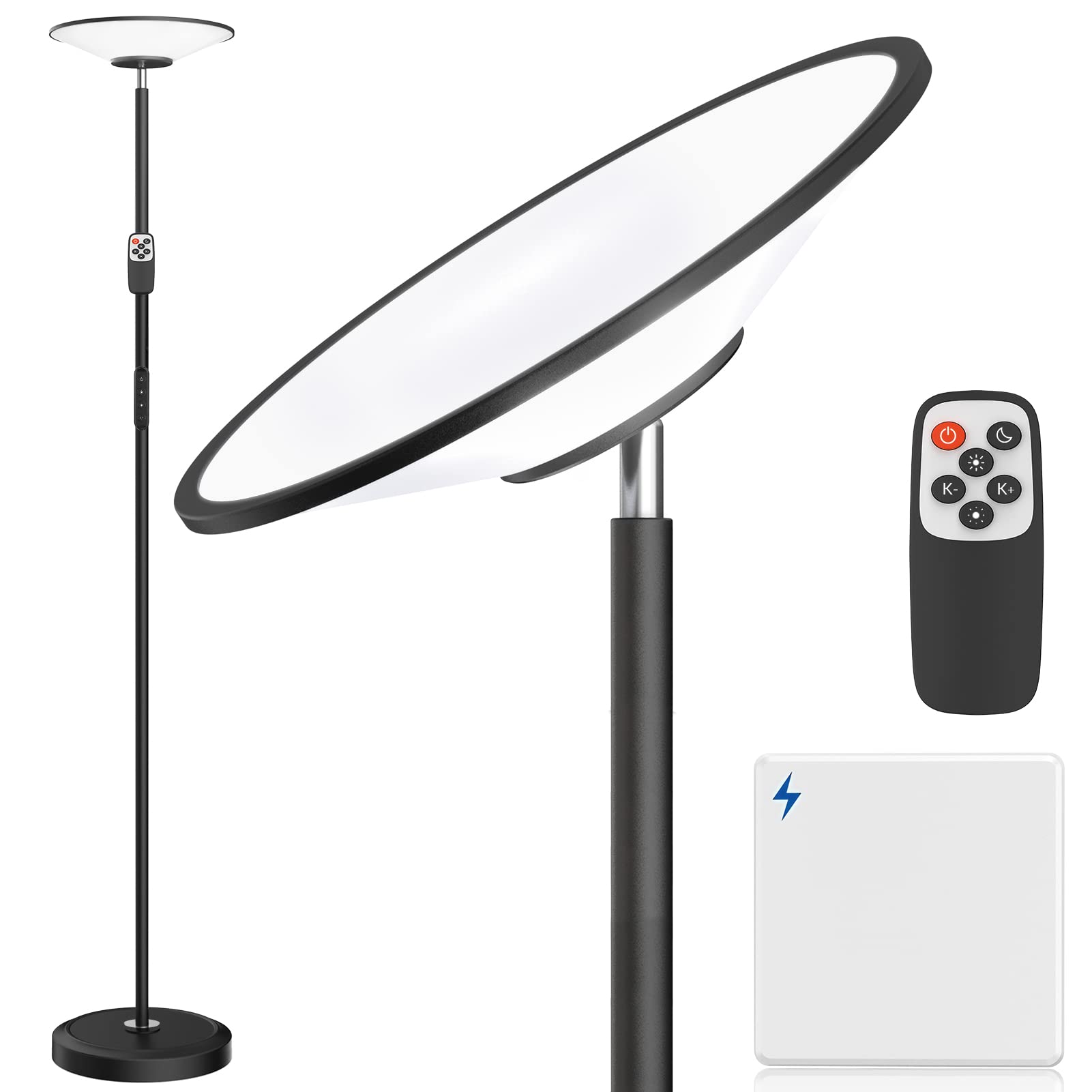 LEPOWER Bright Floor Lamp, Torchiere LED Standing Lamp with Wall Switch and Remote Control, 50 Lighting Effects Modern Pole Lamp, Tall Floor Lamps for Living Room, Bedroom, Office, Dorm, Corner