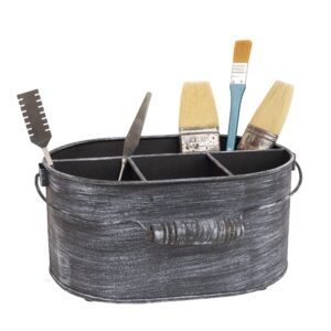 GoCraft Farmhouse Galvanized Metal Flatware Caddy | Rustic Grey Kitchen Home Storage Organiser with 4 Compartments and Handle | Multipurpose Carry-All Utensil Cutlery Napkin Holder