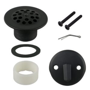 matte black trip lever tub trim kit set with 2-hole overflow faceplate,welsan trip lever tub drain with strainer, universal fine replacement overflow and matching screws?no putty installation?black?