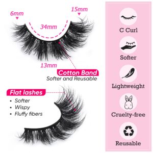 Mink Lashes Natural Look False Eyelashes Fluffy Flat Eyelashes 3D Mink Lashes Wispy Strips Lashes 7 Pairs Multipack by Focipeysa