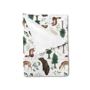 hawskgfub woodland forest animals baby blanket boys gift, pine tree bear fox deer leaf flannel fleece nursery bed swaddling blankets, soft lightweight newborn infant kids toddler crib bedding 30 x 40