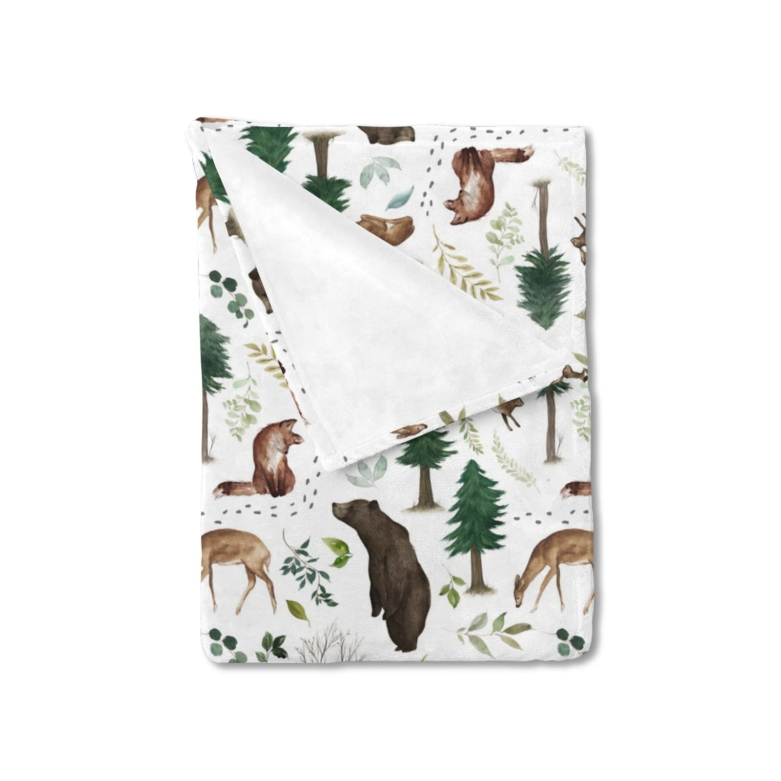 HawSkgFub Woodland Forest Animals Baby Blanket Boys Gift, Pine Tree Bear Fox Deer Leaf Flannel Fleece Nursery Bed Swaddling Blankets, Soft Lightweight Newborn Infant Kids Toddler Crib Bedding 30 x 40