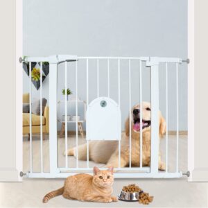 baby gate with cat door，42.5"-29.5" auto close safty dog gate with cat door- pressure mounted baby gate for doorway stairs (fits 29.5-42.5" width)