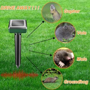 Mole Repellent Solar Powered 4 Pack Ultrasonic Sonic Repellent, Vole Snake Gopher Deterrent Spikes for Lawn Garden, Outdoor Yard Groundhog Chipmunk Repeller