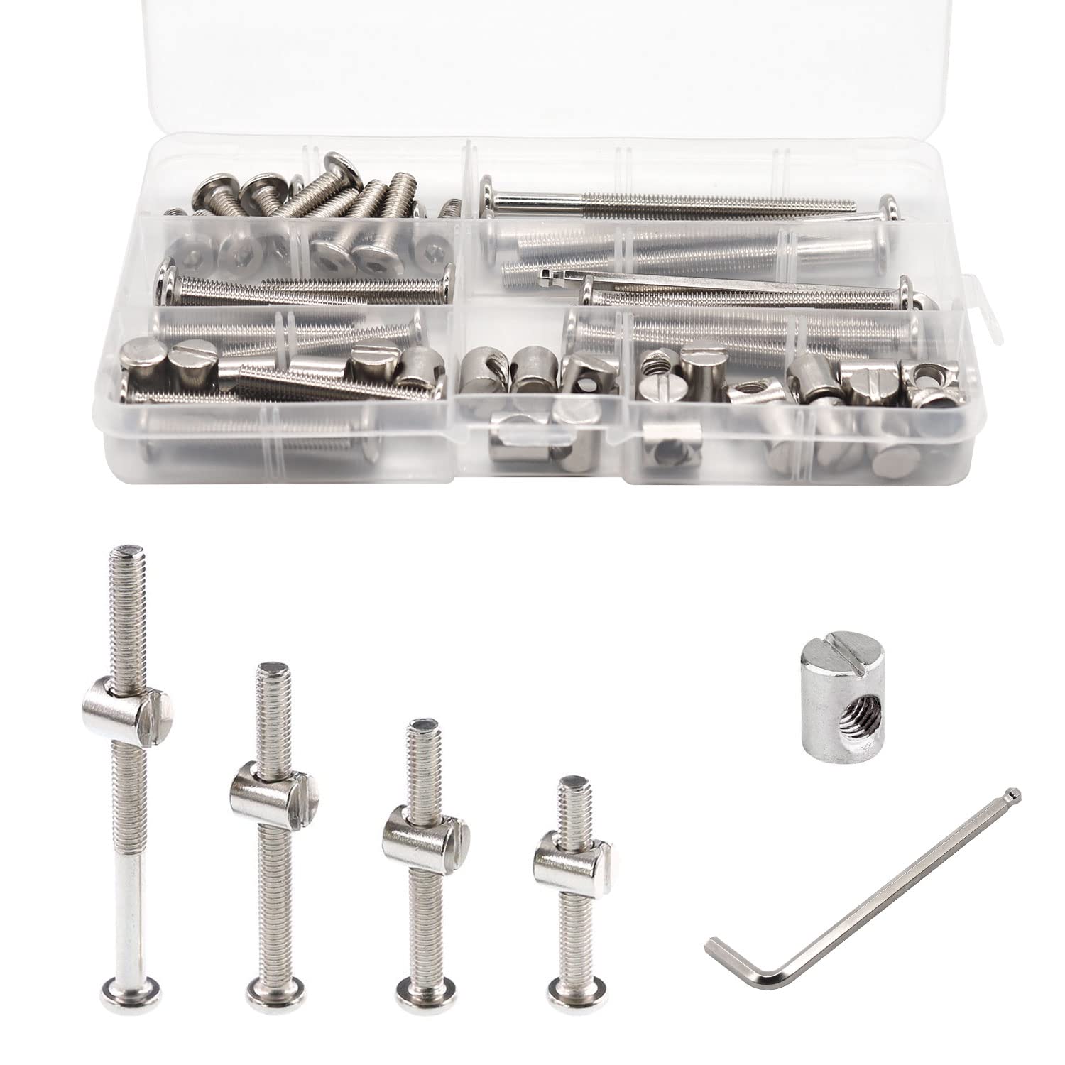 Crib Screws Hardware Replacement Kit - 28 Set Baby Bed Frame Bolts &Barrel Nuts Set for Delta/Graco/Dream On Me,M6x20/40/60/80 mm Hex Drive Socket Cap Screws Barrel Nuts