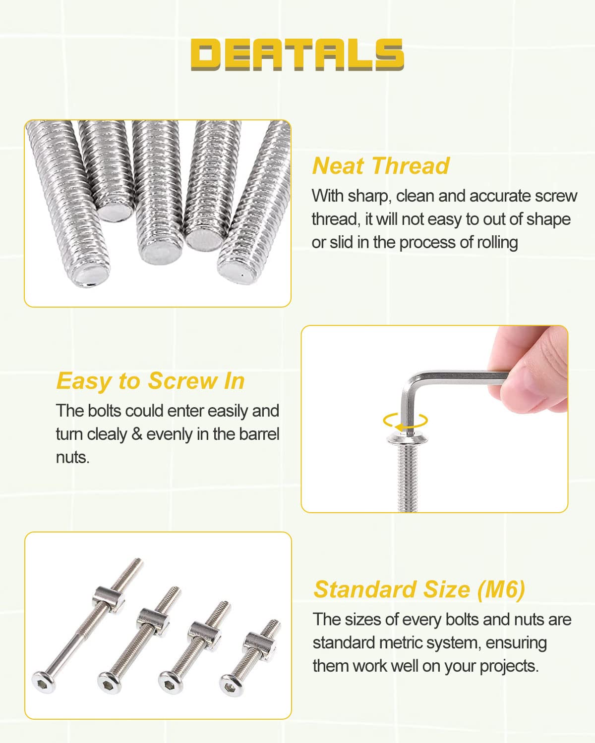 Crib Screws Hardware Replacement Kit - 28 Set Baby Bed Frame Bolts &Barrel Nuts Set for Delta/Graco/Dream On Me,M6x20/40/60/80 mm Hex Drive Socket Cap Screws Barrel Nuts