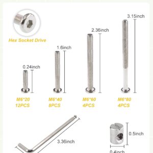 Crib Screws Hardware Replacement Kit - 28 Set Baby Bed Frame Bolts &Barrel Nuts Set for Delta/Graco/Dream On Me,M6x20/40/60/80 mm Hex Drive Socket Cap Screws Barrel Nuts