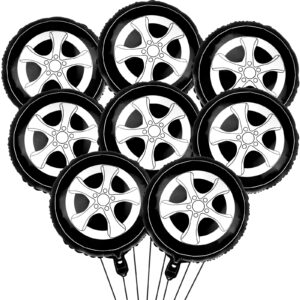 waenerec 8pcs tire balloons 18 inch race car balloons garland kit large black foil wheels balloons classic car party decorations for boys kids truck, race car theme birthday party supplies