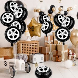 Waenerec 8pcs Tire Balloons 18 Inch Race Car Balloons Garland Kit Large Black Foil Wheels Balloons Classic Car Party Decorations for Boys Kids Truck, Race Car Theme Birthday Party Supplies