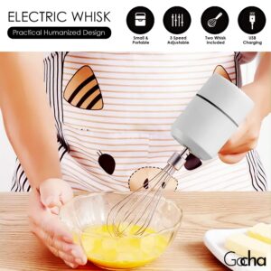 GOCHA Gadgets | Hand Whisk Electric | 3 Speed Handheld Mixer | Two Whisk Mount Baking Mixer | Cordless Electric Hand Mixer For Eggs, Soups, Cream, Batters | Portable, Wireless & Rechargeable (White)