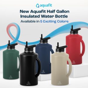 AQUAFIT Insulated Water Bottle 64 oz - Water Bottle Stainless Steel - 64 oz Water Bottle - 64 oz Insulated Water Bottle with Straw - Half Gallon Water Bottle Insulated Growler (74oz, Midnight Black)