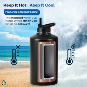 AQUAFIT Insulated Water Bottle 64 oz - Water Bottle Stainless Steel - 64 oz Water Bottle - 64 oz Insulated Water Bottle with Straw - Half Gallon Water Bottle Insulated Growler (74oz, Midnight Black)