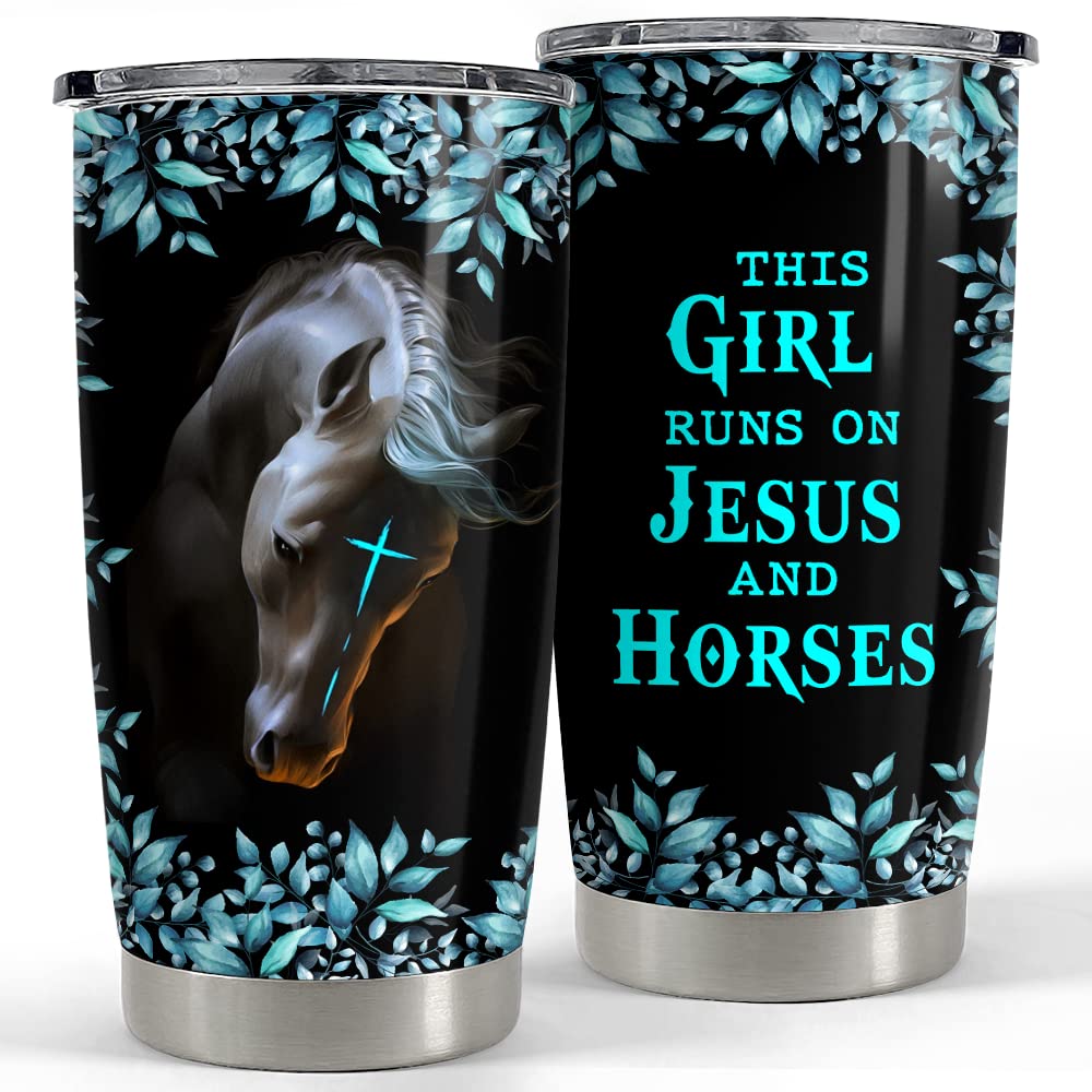 SANDJEST Horse Tumbler Jesus And Horses 20oz Tumblers with Lid Gift for Women Horse Lovers Girl Best Friends Christmas Birthday