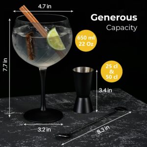 MIAMIO - 2 x 22 oz Gin Glass/Set of 2 Gin Glasses - Tonic Glasses Ideal for Gin and Cocktails - Gift Set including Measuring Cup Glass and Stirring Spoon