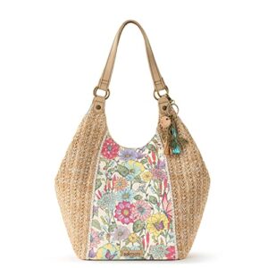 sakroots roma straw shopper, pinkberry in bloom