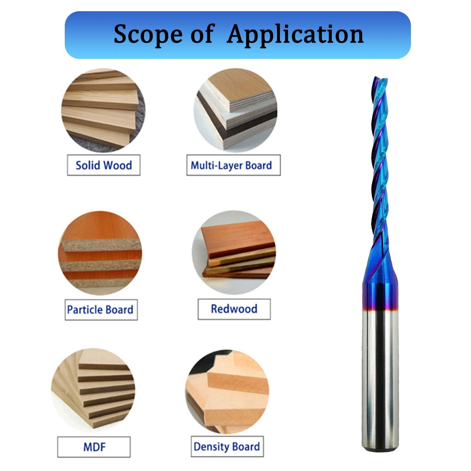 CNC Router Bit 3 Flutes 1/8 inch Cutting Dia 1/4 inch Shank Spiral Solid Carbide End Mill with NACO Coating for Wood Cut Carving Engraving