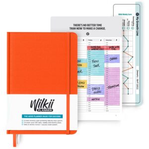 wilkii life planner adhd planner for adults - 90 day, a5, undated weekly & daily planner to increase productivity & achieve goals, adhd organization with mindful exercises, soft touch cloth cover, (red)