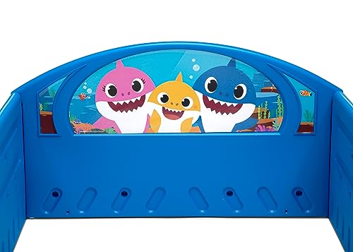 Baby Shark Plastic Sleep and Play Plastic Toddler Bed with Attached Guardrails by Delta Children, Blue