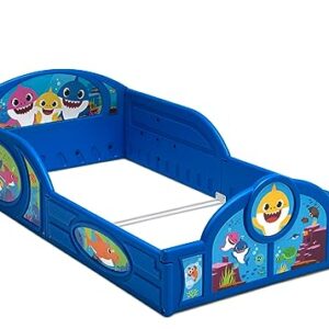 Baby Shark Plastic Sleep and Play Plastic Toddler Bed with Attached Guardrails by Delta Children, Blue