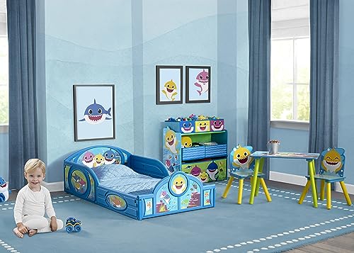 Baby Shark Plastic Sleep and Play Plastic Toddler Bed with Attached Guardrails by Delta Children, Blue