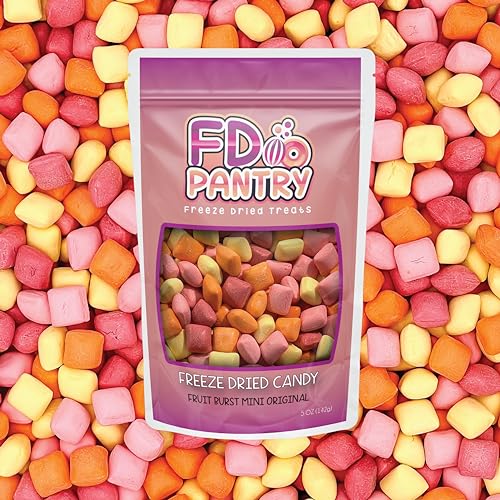 Freeze Dried Fruit Bursts Candy - Mini Original Hard Candy Mix 5oz Treat Snack Gift Bag Cherry, Strawberry, Lemon, Orange Candies Freeze-Dried Candies