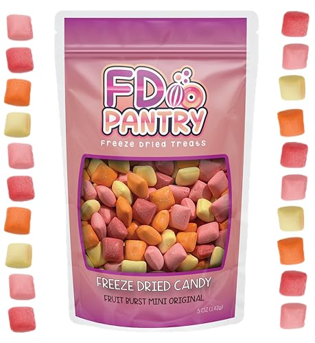 Freeze Dried Fruit Bursts Candy - Mini Original Hard Candy Mix 5oz Treat Snack Gift Bag Cherry, Strawberry, Lemon, Orange Candies Freeze-Dried Candies