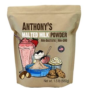 Anthony's Malted Milk Powder 1.5lb, For Ice Cream, Milk Shakes, and Baking, Non GMO, Made in USA