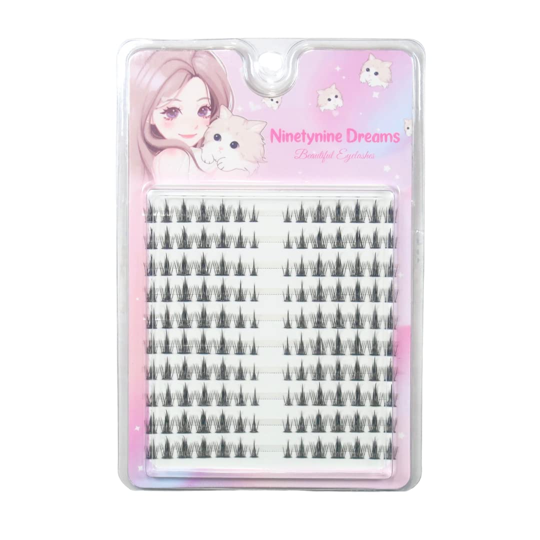 Ninetynine Dreams 140PCs Moon Light Style Lashes (8-12mm) Individual Lash Clusters Reusable Soft & Lightweight Volume Eyelash Extensions Manga Anime Style Lashes