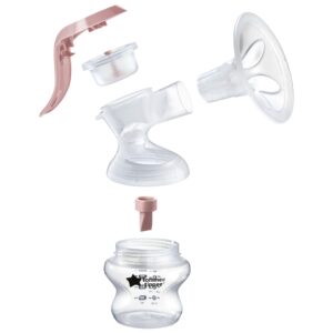 Tommee Tippee Made for Me Single Manual Breast Pump, Strong Suction, Soft Feel, Ergonomic Handle, Portable and Quiet Breastmilk Pump, Baby Bottle Included