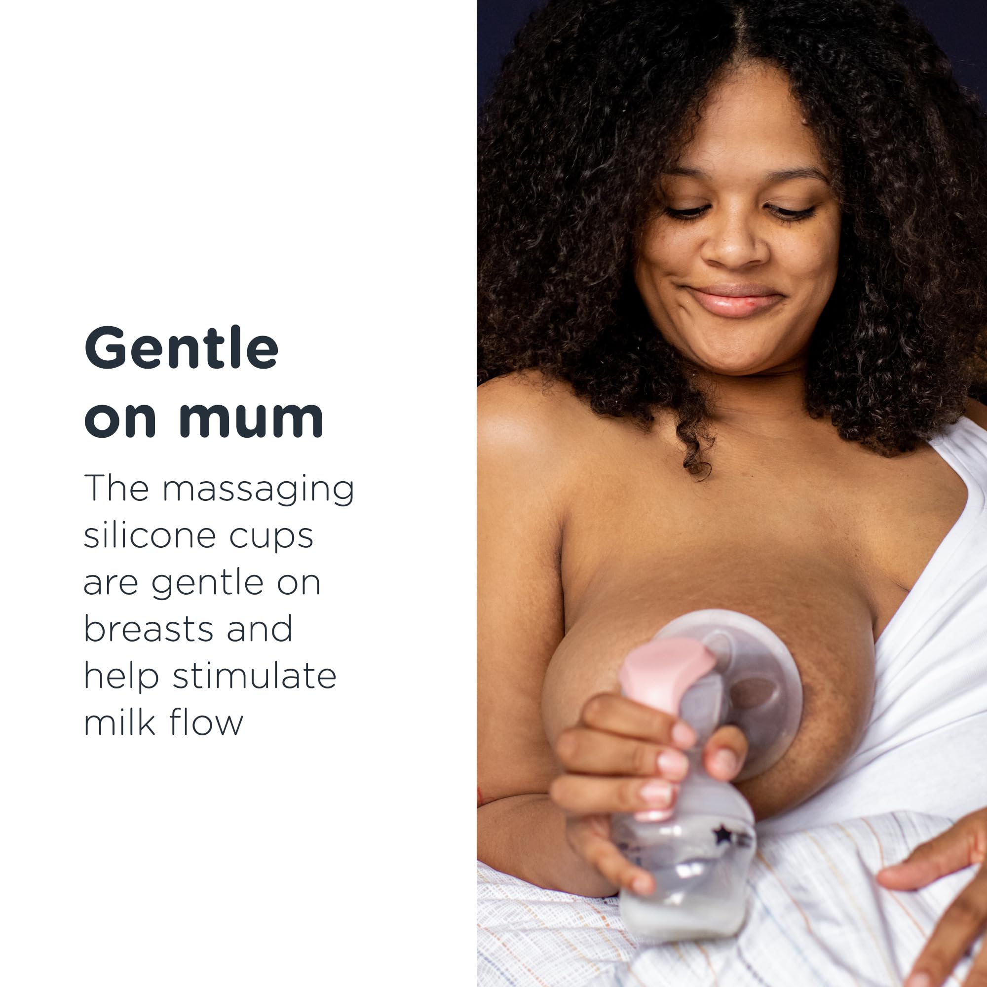 Tommee Tippee Made for Me Single Manual Breast Pump, Strong Suction, Soft Feel, Ergonomic Handle, Portable and Quiet Breastmilk Pump, Baby Bottle Included