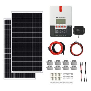 expertpower 200w 12v solar power kit | 200w mono rigid solar panels, 30a mppt solar charge controller | rv, trailer, camper, marine, off grid, solar projects