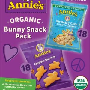 Annie's Organic Birthday Cake Bunny Grahams and Cheddar Bunnies Snack Pack 36 Count, 36 oz