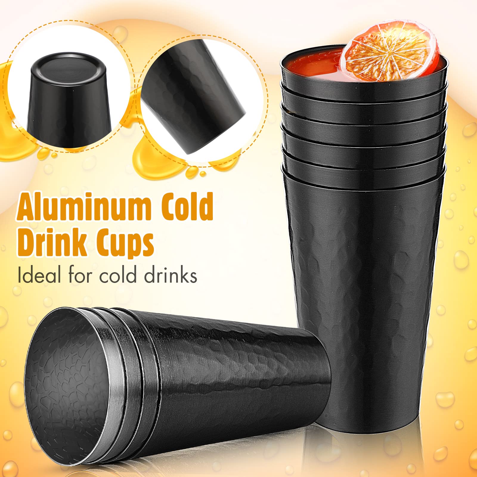 Set of 12 Metal Tumblers 15 oz Aluminum Cold Drink Cup Iced Coffee Cup Aluminum Cups Aluminum Tumblers, Aluminum Hammered Tumblers Beer Cups for Birthday Party Camping Travel Outdoors Supplies (Black)