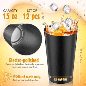 Set of 12 Metal Tumblers 15 oz Aluminum Cold Drink Cup Iced Coffee Cup Aluminum Cups Aluminum Tumblers, Aluminum Hammered Tumblers Beer Cups for Birthday Party Camping Travel Outdoors Supplies (Black)