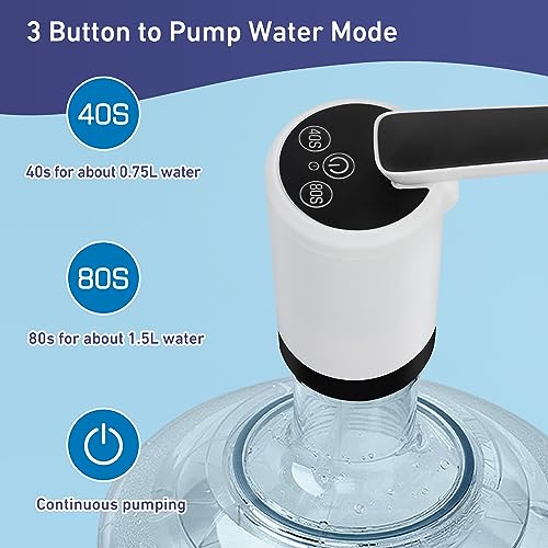 SMIRIT Folding Water Pump for 5 Gallon, 40s and 80s Quantitative Pumping, Continuous Pumping Electric Water Dispenser with Rechargeable