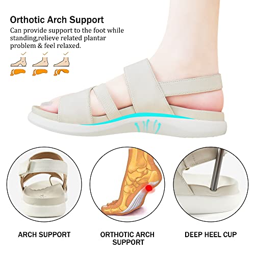 Orthopedic Sandals for Women Plantar Fasciitis Walking Flip Flops with Arch Support Comfy Athletic Sport Hiking Sandals Adjustable Hook Loop Bunion Walking Sandals Women Outdoors