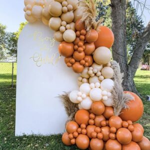 Rubfac 134pcs Boho Balloon Garland Arch Kit Double-Stuffed Matte Orange Cream Peach Apricot Balloons for Wedding Birthday Baby Shower Party Decor