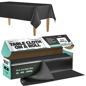 tablecloth roll – 54" x 110' black premium plastic table cloths with cutter box - cut to size - decorative rectangle table cover smooth tablecloth - disposable tablecloths for parties, weddings.