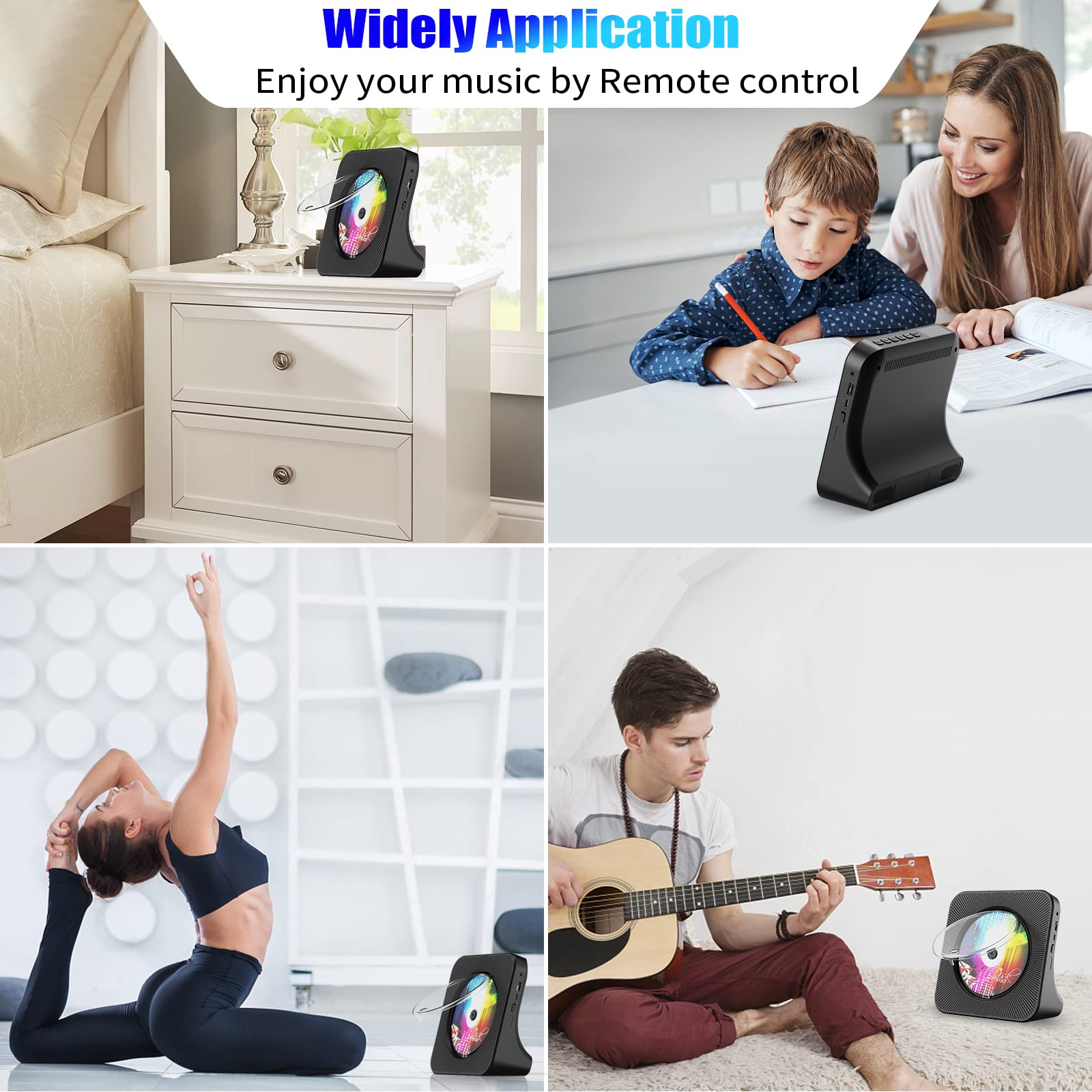 Gueray Portable CD Player, Bluetooth CD Kpop Player for Desktop with HiFi Sound Speaker, FM Radio CD Music Player for Home with Remote Control, Dust Cover, LED Screen, Support AUX/USB, Headphone Jack