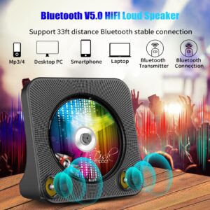 Gueray Portable CD Player, Bluetooth CD Kpop Player for Desktop with HiFi Sound Speaker, FM Radio CD Music Player for Home with Remote Control, Dust Cover, LED Screen, Support AUX/USB, Headphone Jack