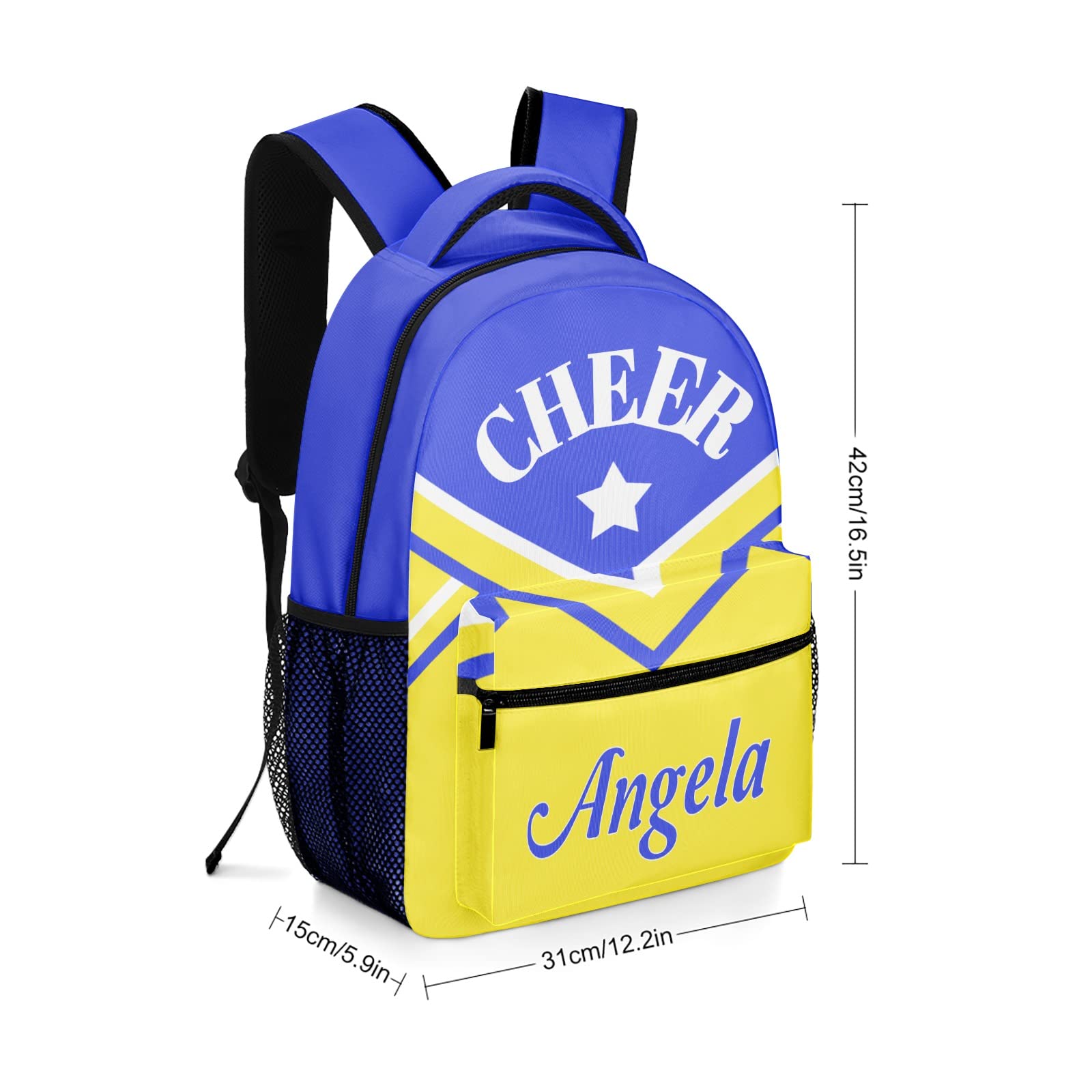XOZOTY Cheerleader Backpack Personalized Custom Book Bags with Name Cheer Cheerleading Blue Yellow