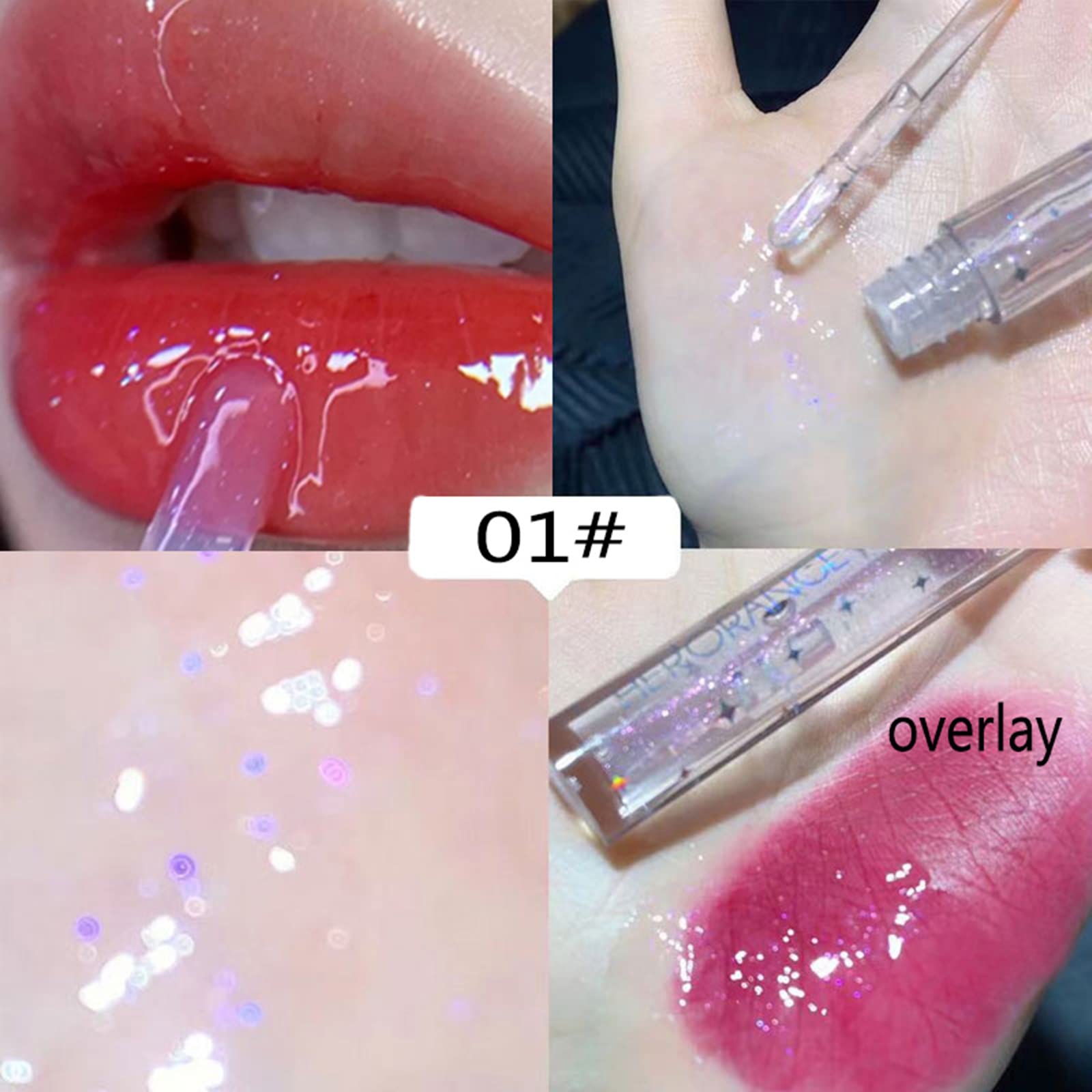 Natural Hydrating Shimmery Lip gloss set, Waterproof Long Lasting Moisturizing Lip Care Lip Oil Gloss, Diamond Transparent Shimmer Hydrating & Plumping Lip Tint for Women and Girls (4PCS)