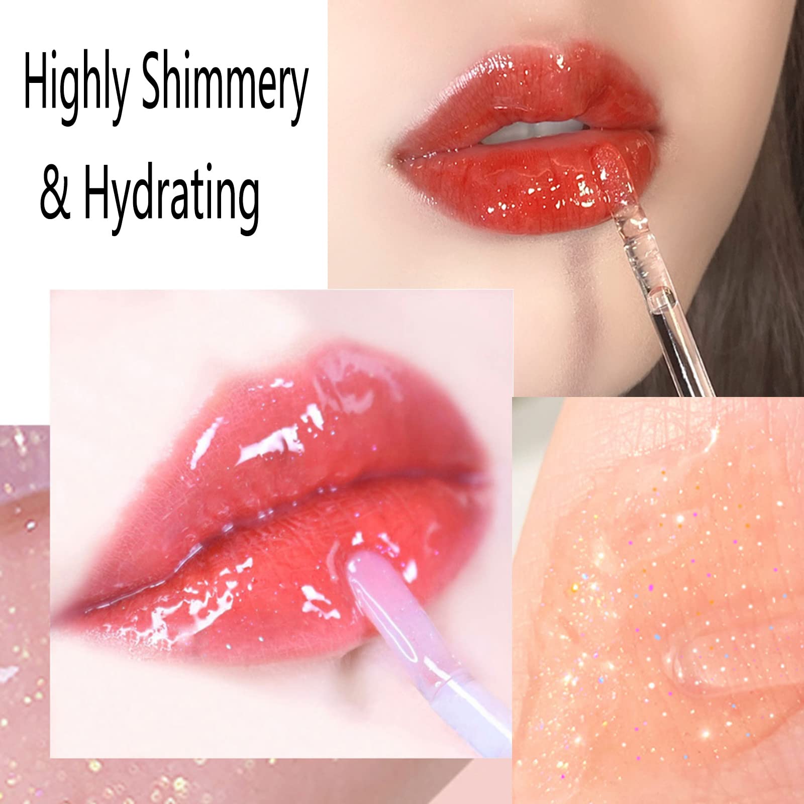 Natural Hydrating Shimmery Lip gloss set, Waterproof Long Lasting Moisturizing Lip Care Lip Oil Gloss, Diamond Transparent Shimmer Hydrating & Plumping Lip Tint for Women and Girls (4PCS)