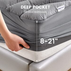 SLEEP ZONE Grey Twin Waterproof Mattress Pad, Premium Soft Embossed Mattress Topper, Quilted Fitted Mattress Protector Cover with Elastic Deep Pocket (Grey, Twin)