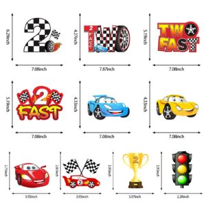 Aodocuto Race Car 2 Fast Birthday Decorations Hanging Swirls for Boys, 16Pcs Car Theme 2nd Birthday Foil Swirls Party Supplies, 2 Year Old Let's Go Racing Birthday Party Ceiling Decor