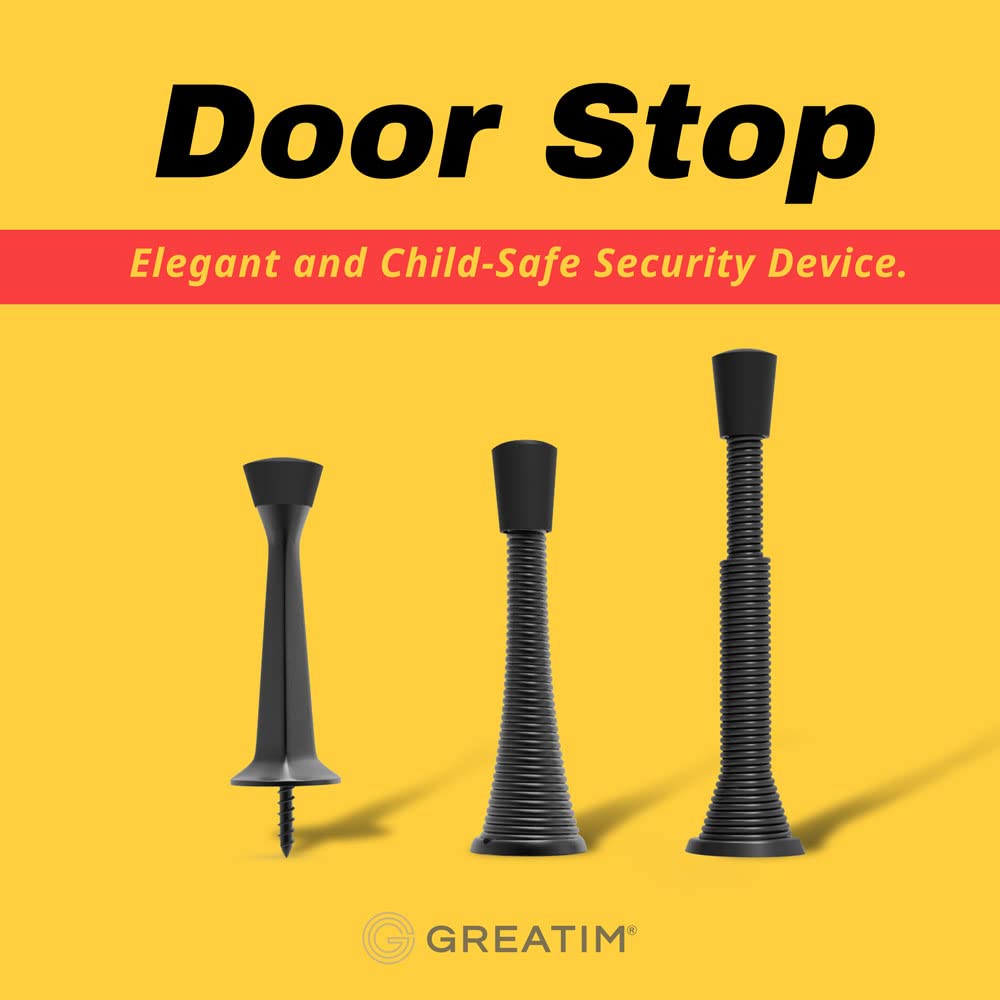 Greatim 5 Pack Telescoping Door Stopper, Door Stop, 3 to 4 Inch Adjustable Spring Door Stopper, Flexible Spring Door Stoppers (Black)