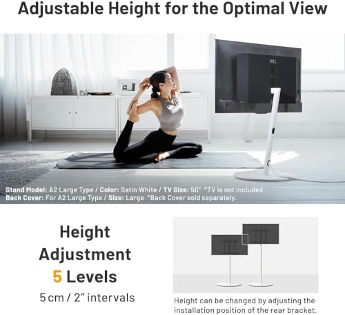 WALL A2 High Type | Japanese Rolling Portable Free-Standing 24-55 Inch Universal TV Stand with Concealed Caster Wheels | Satin White