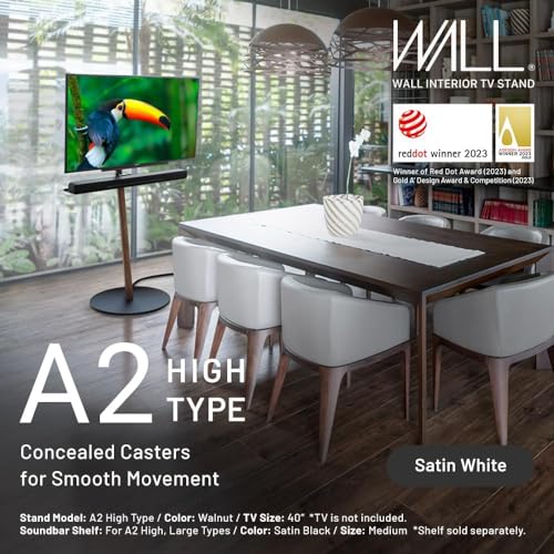 WALL A2 High Type | Japanese Rolling Portable Free-Standing 24-55 Inch Universal TV Stand with Concealed Caster Wheels | Satin White