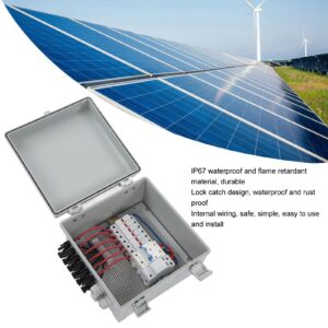 PV Combiner Box, 6 String Solar Combiner Box with 100A Circuit Breaker, 15A Rated Current and 40KA Protective Device IP67 Waterproof for On Off Grid Solar Panel System